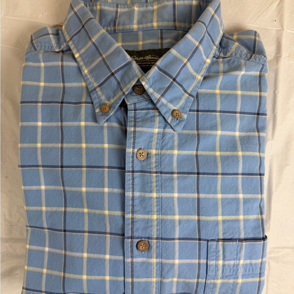 Eddie Bauer Light Blue Plaid Button-Down Shirt